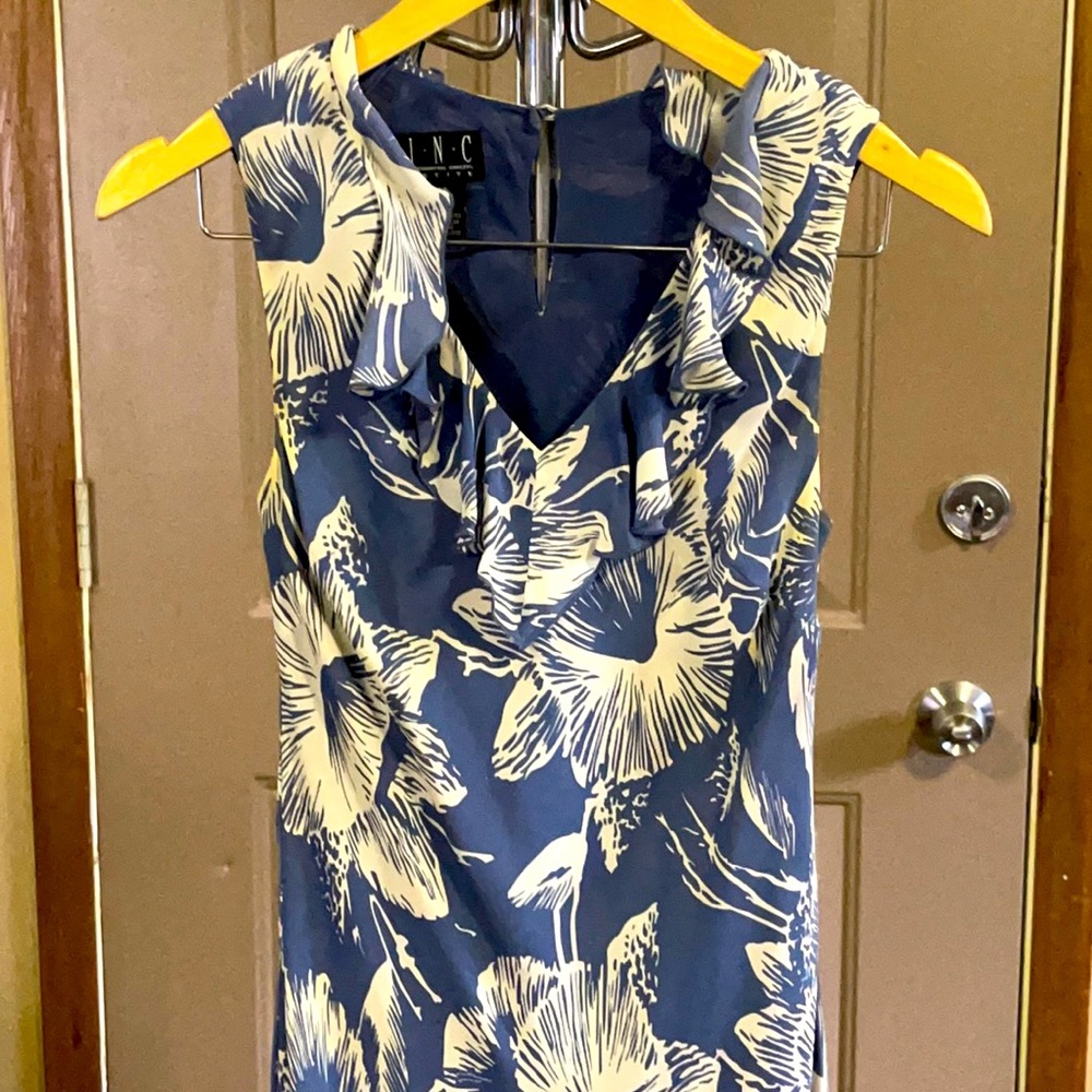 INC Blue and White Hawaiian Sleeveless Dress